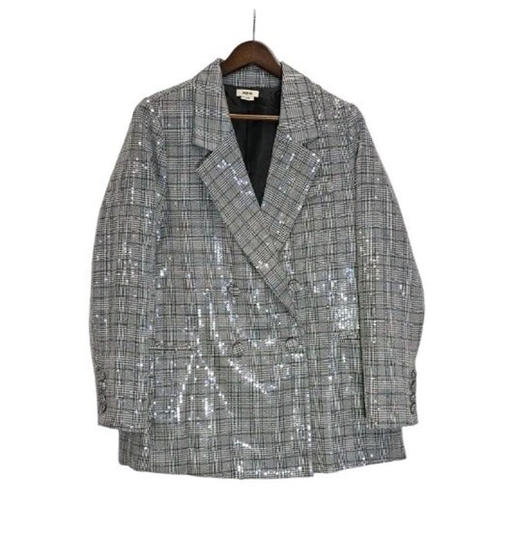 Jason Wu Sequined Glen Plaid Double Breasted Blazer Jacket Size L Holiday